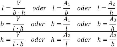Formeln für Kantenlängen beim Quader