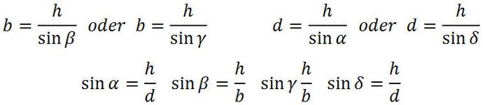 Formeln für Seite b, d und Winkel