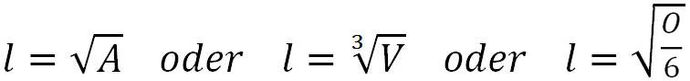 Formel für Kantenlänge beim Würfel