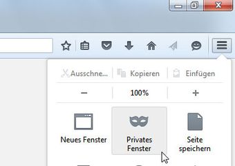 Firefox privater Modus über Menü