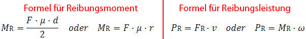 Formel Reibungsmoment und Reibungsleistung