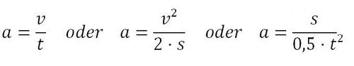 Formeln für Beschleunigung